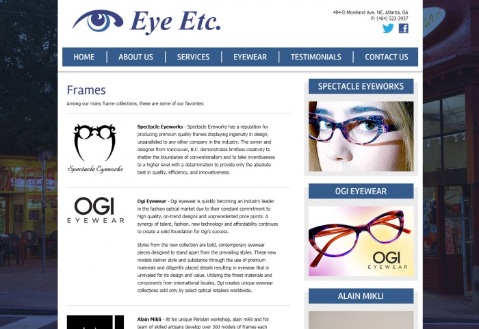 Eye Etc. Internal Page