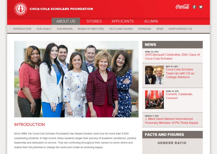 Coca-Cola Scholars Foundation internal page